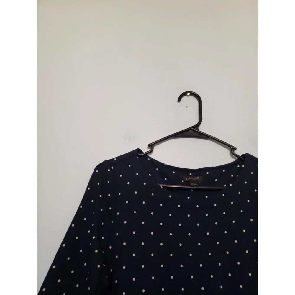 J Jill Wearever Collection Womens S Navy Blue Shirt Dress 3/4 Sleeve Polka Dot - Picture 4 of 6